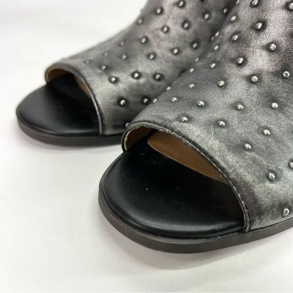 Lucky Brand Barimo Open Toe Studded Leather Booties 7.5 Metallic Grey - Picture 3 of 16